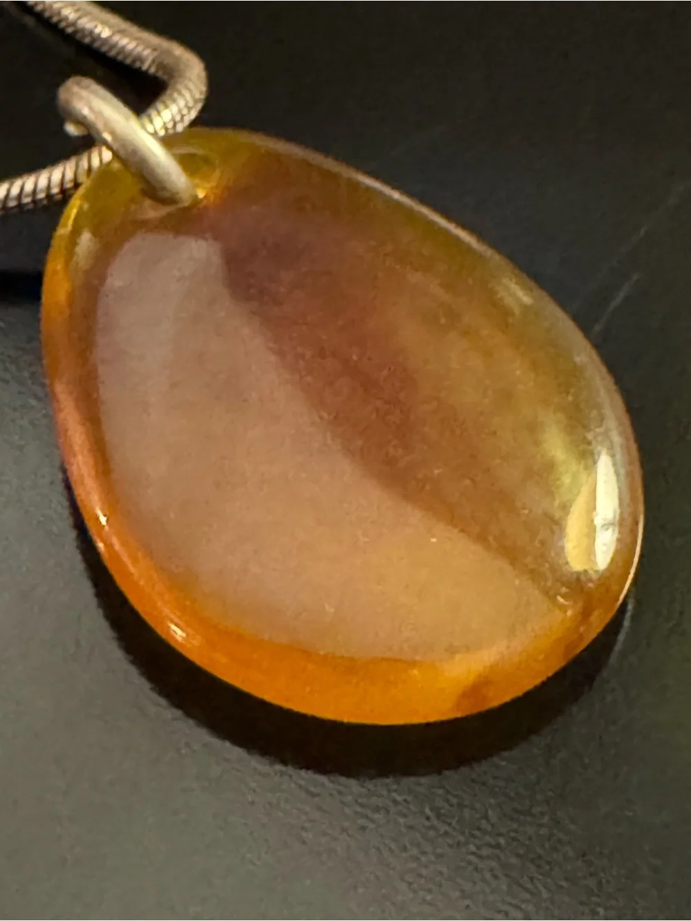 Genuine Amber Teardrop Pendant on Italian Sterling Silver Snake Chain